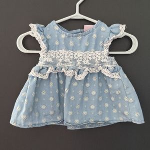 Denim floral dress with lace detail